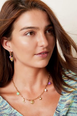 Linked Necklace with six Charms Silver Color Stainless Steel h5 Picture2